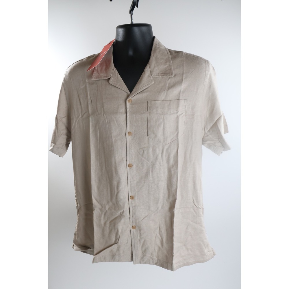 Birddogs Tech Linen Shirt Camp Collar Large Beige Casual Summer CG-TLCC03-L